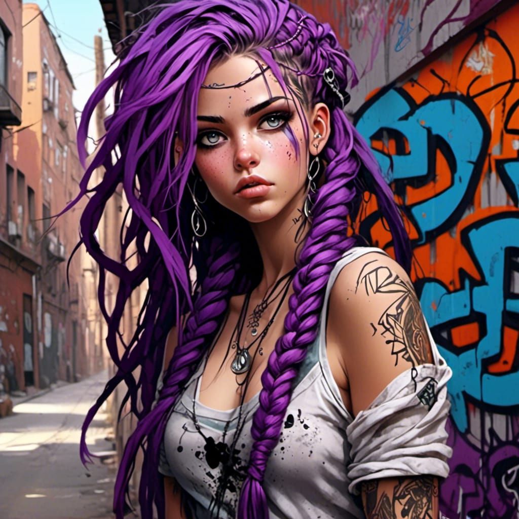 Edgy Graffiti Artist with Purple Braids