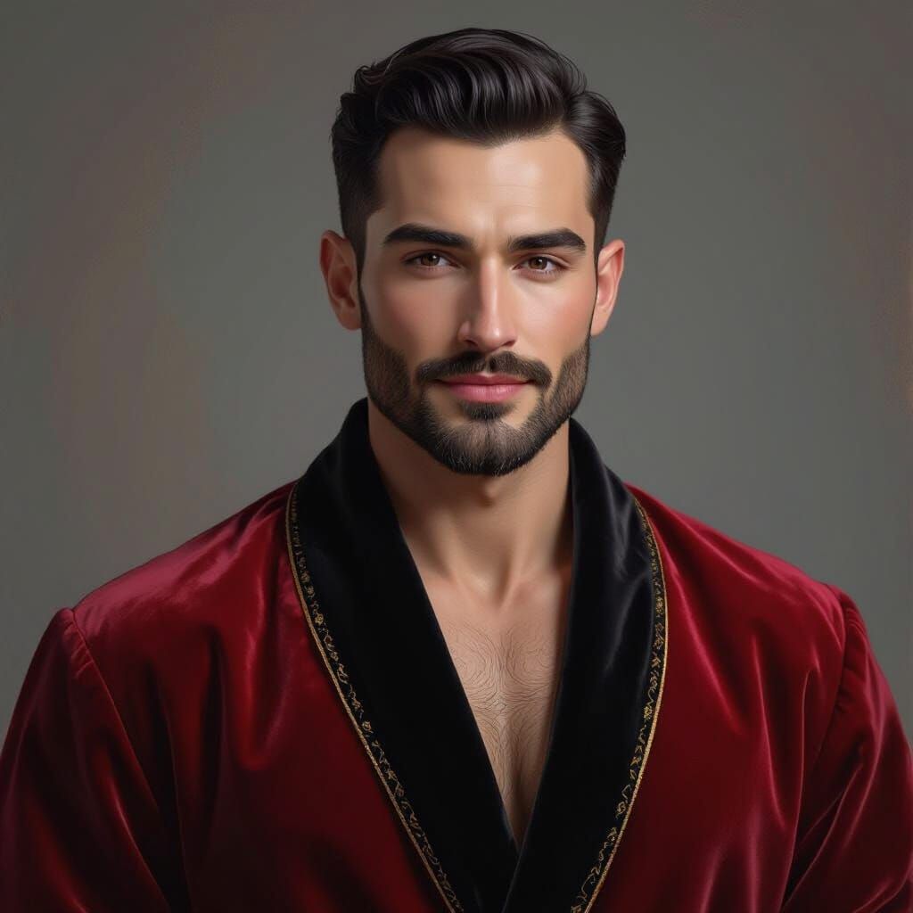 Handsome King in Velvet Robe - Impressionist Oil Painting