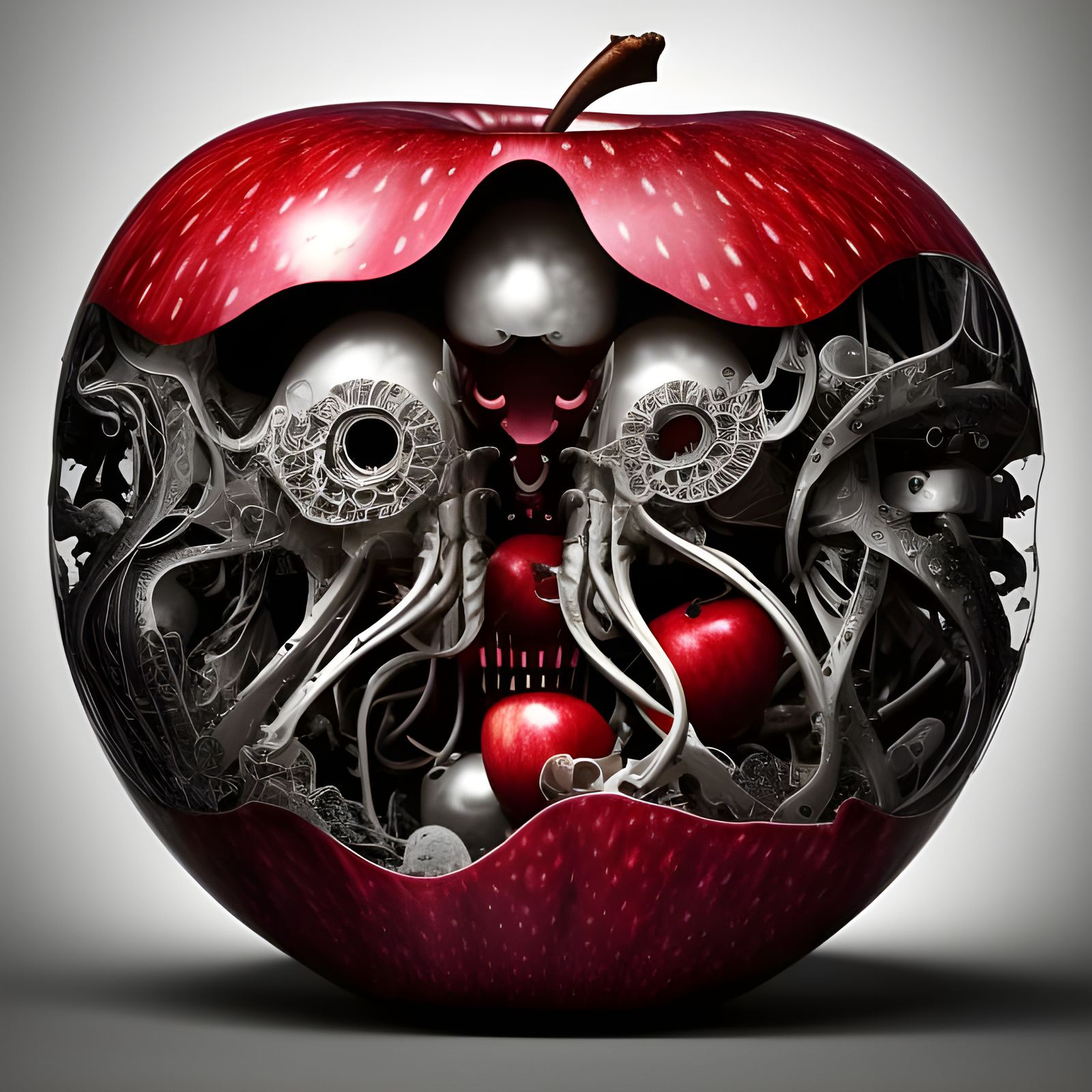 Intricate Biomechanical Apple Illustration in 8K
