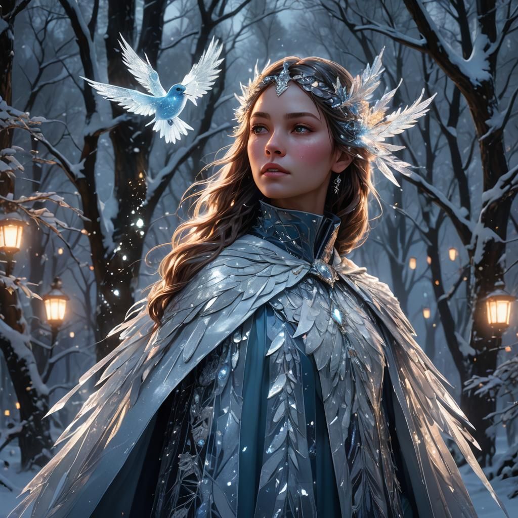 Ice Bird in Sparkling Forest: Digital Art Portrait
