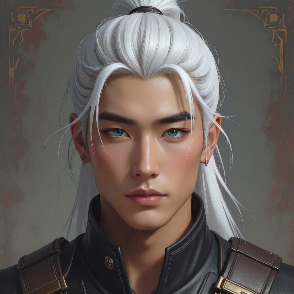 Fantasy Concept Art: Man with White Hair in Leather Outfit