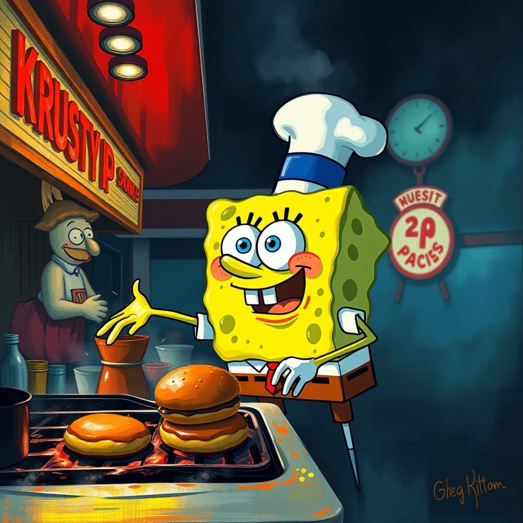 Spongebob Squarepants at the Krusty Krab in Dark Fantasy Sty...