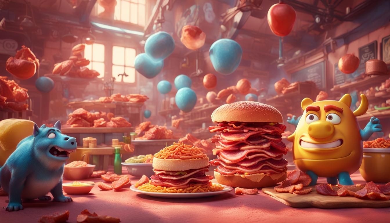Bacon Fantasy: Pixar-Style 3D Digital Art