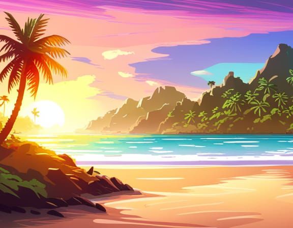 Tropical Beach: Pixel Art to Realistic 8K Concept