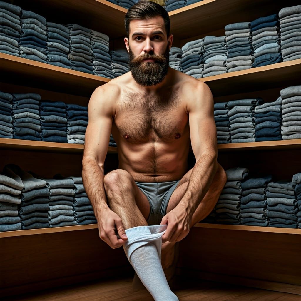 Bearded Man Choosing Socks From Cupboard