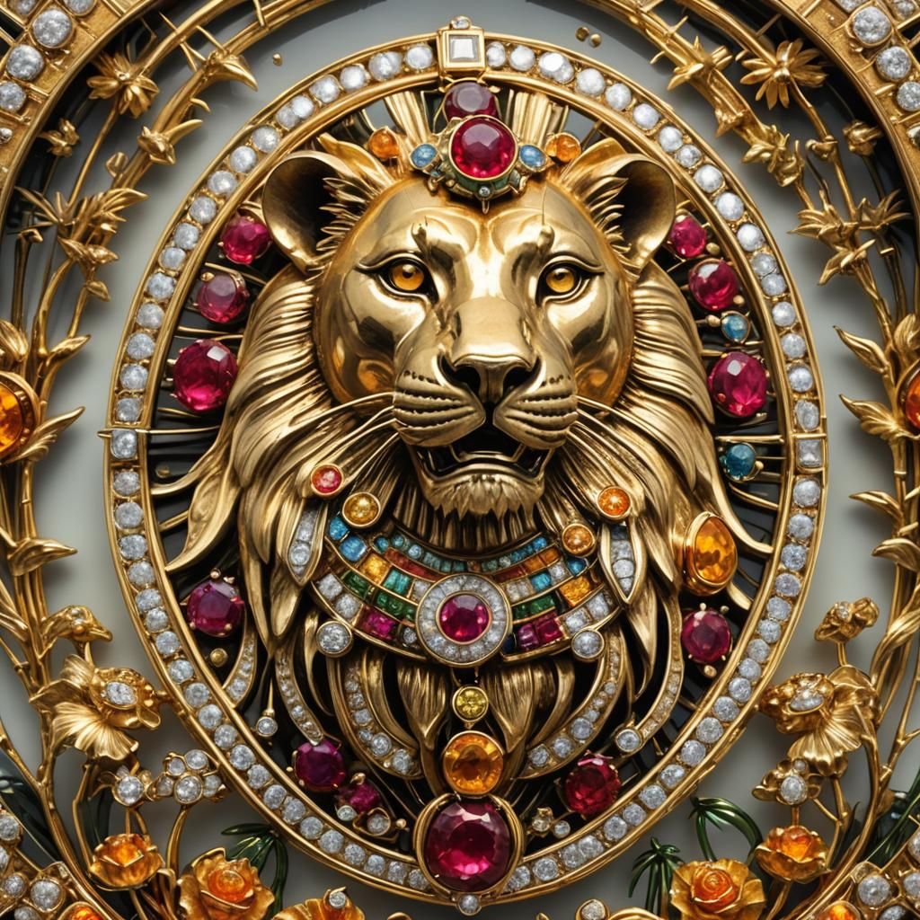 Sekhmet Brooch in Gold and Precious Stones