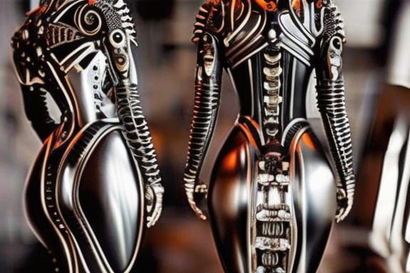 Biomechanical Sci-Fi Figures in Monochrome Style