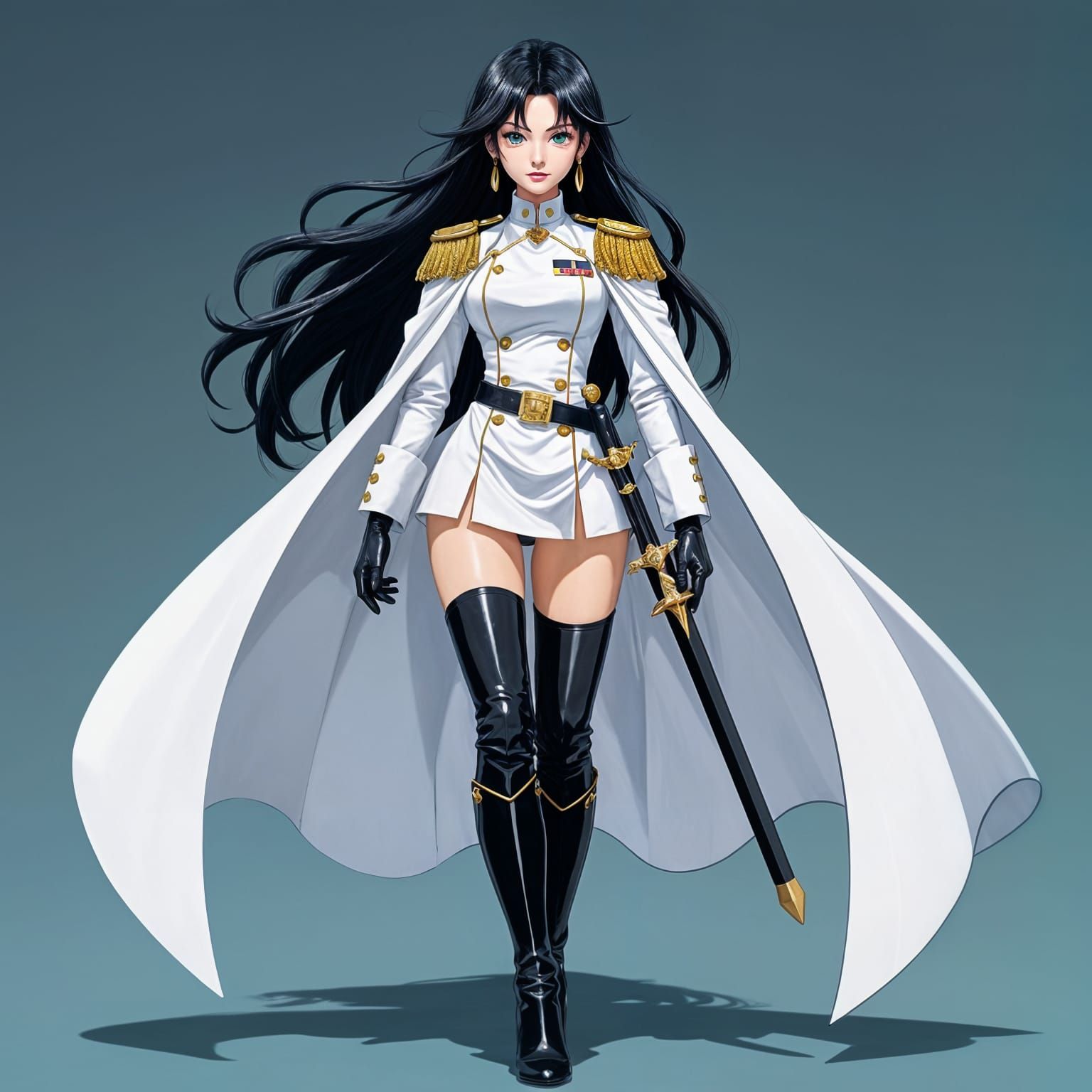 Anime Female Admiral in White Uniform with Cape