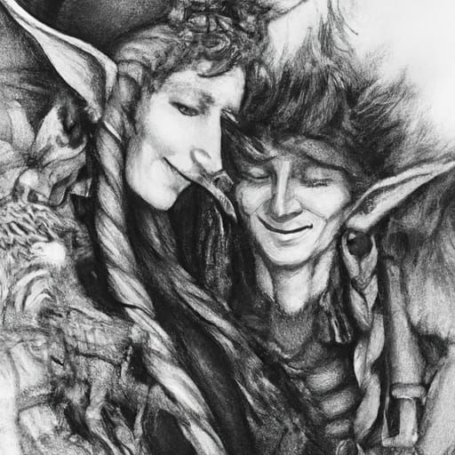 Hyperdetailed Charcoal Drawing of Fantasy Elves