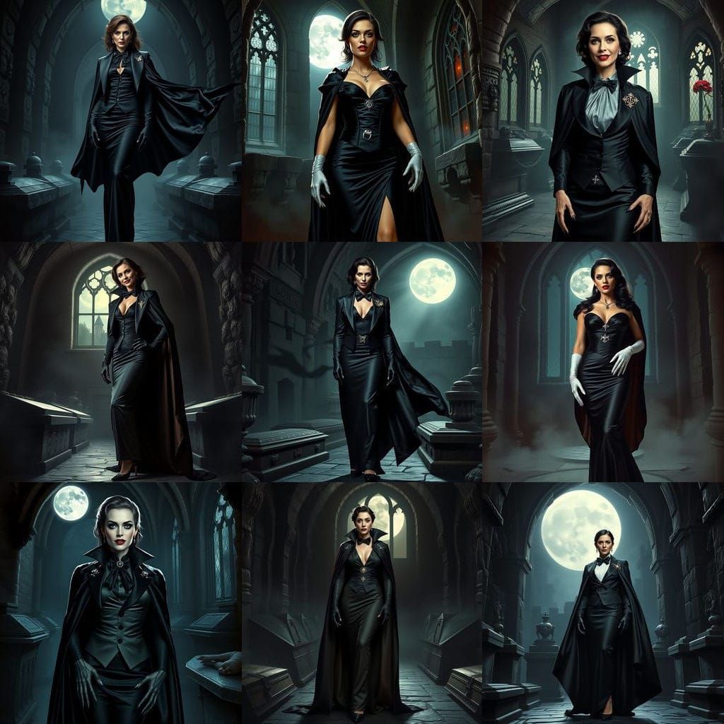 Elegant Vampire Countess in Black Tie Attire