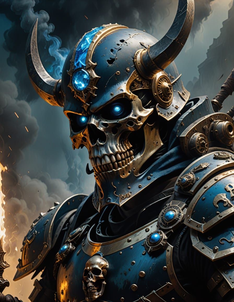 Warrior in Dark Fantasy Armor Wields Massive Warhammer