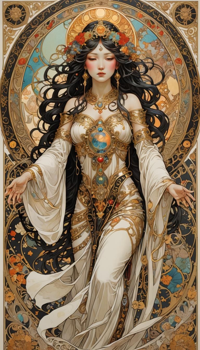 Yin and Yang Tarot Card in Art Nouveau Style