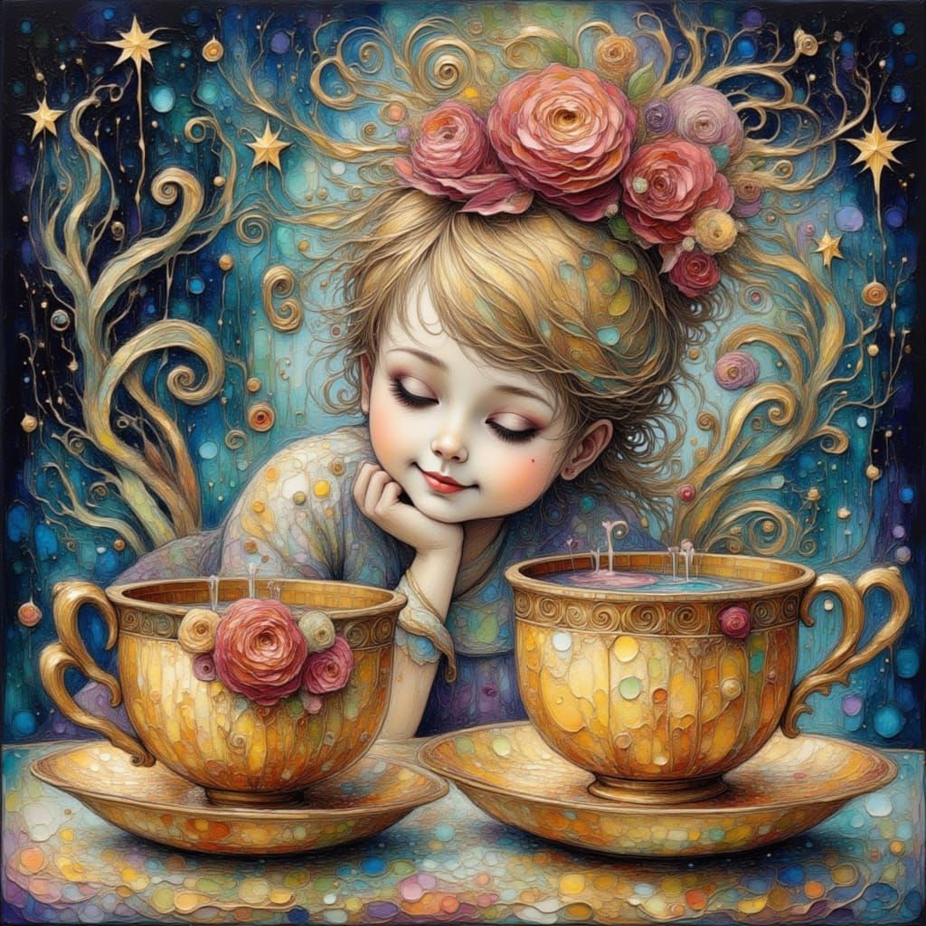 Dreamy Tea Cups Filled with Happiness and Sunshine