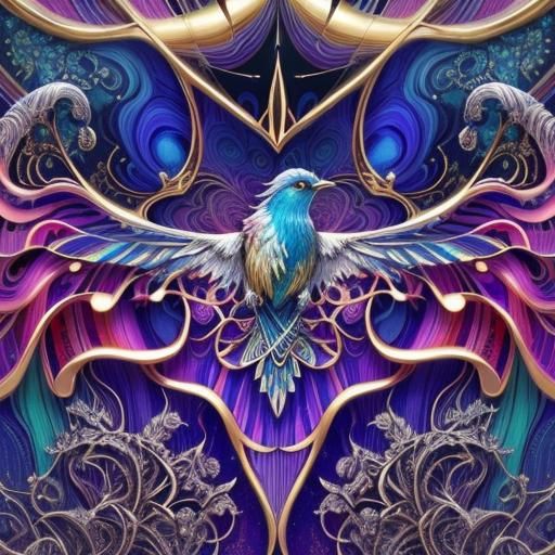 Glowing Celestial Bird in Fluid Gouache Illustration