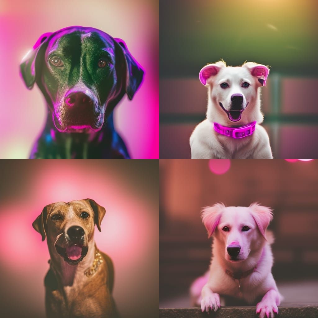 Pink Neon Dog in Professional Photography Style