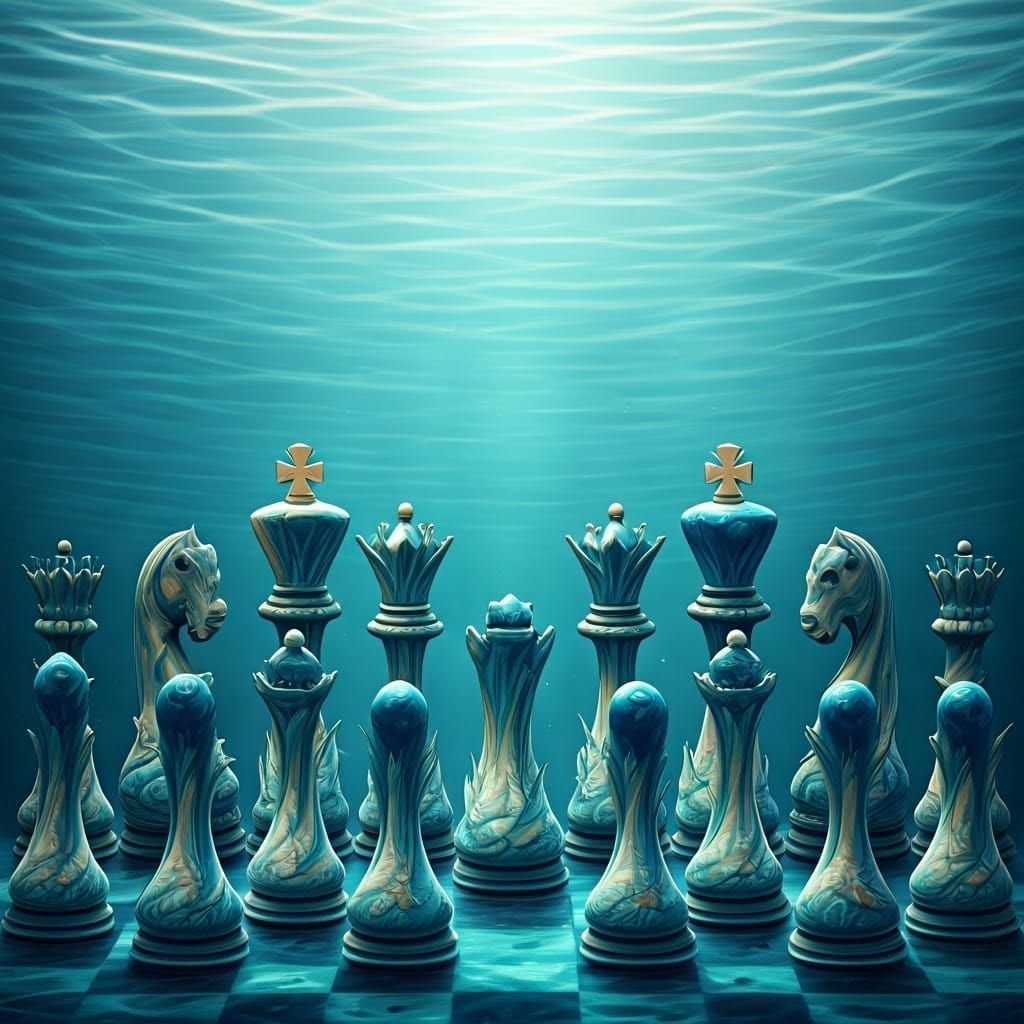 Underwater Chessboard in Whimsical Artistic Style