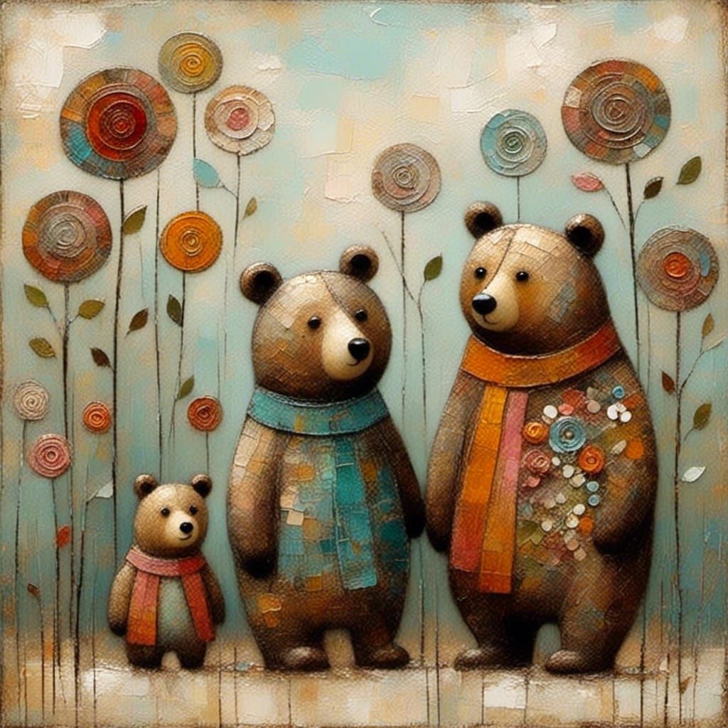 Scandinavian Folk Art Bears: A Whimsical Scene