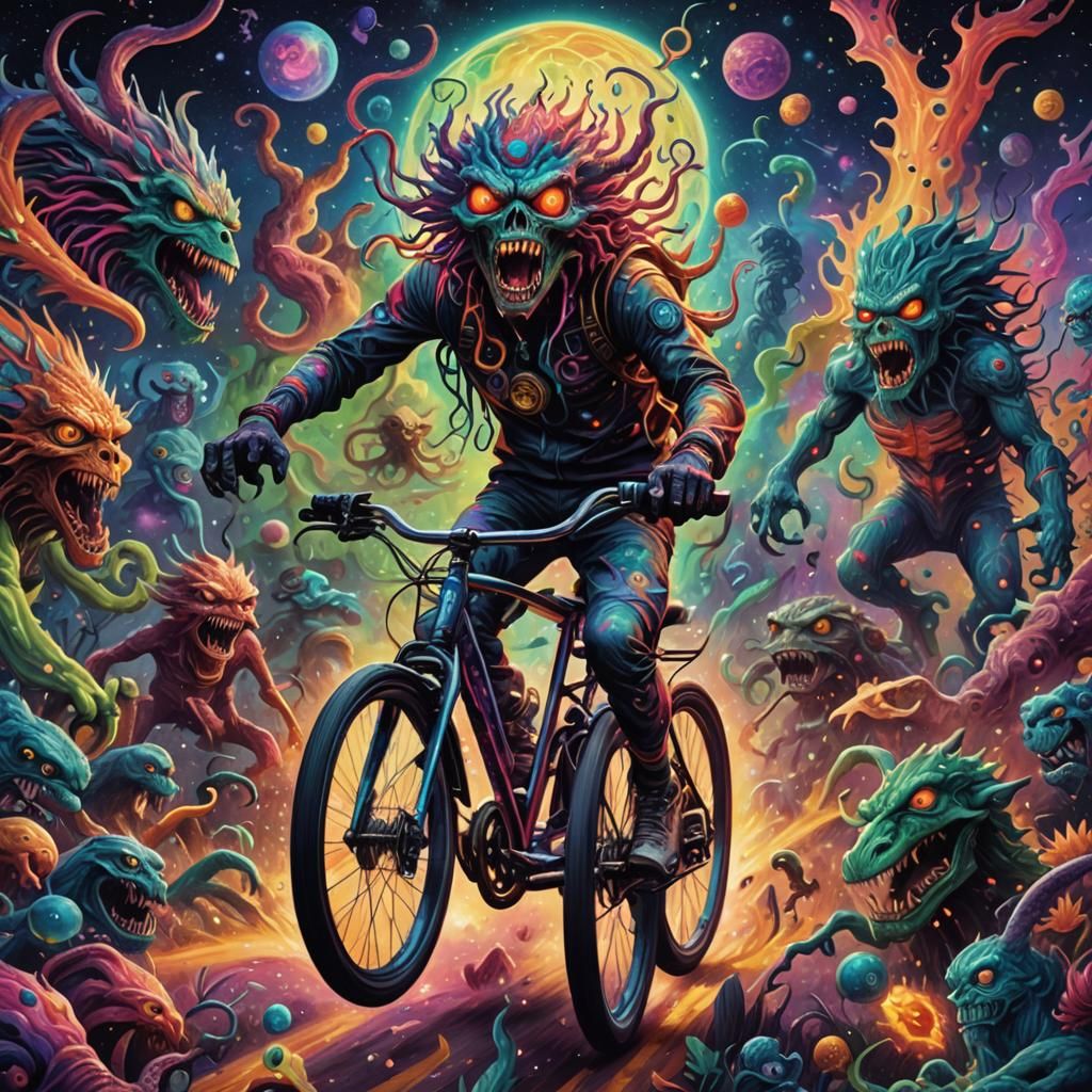 Psychedelic Bicycle Ride Attacked by Monsters