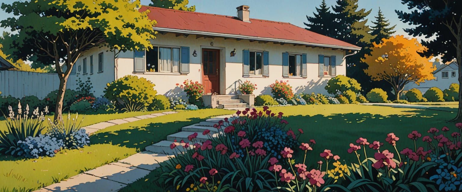 Quaint Modern House Under a Watercolor Sky