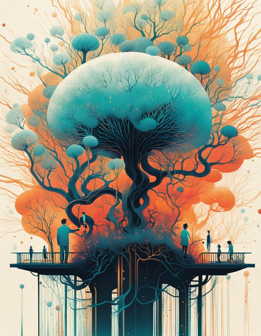 Magical Plant Ink Drawing in Cybernetic Style