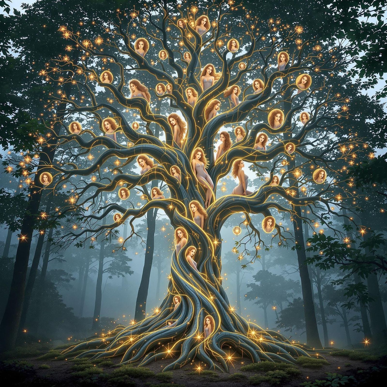Fractal Tree Goddess in Ethereal Forest