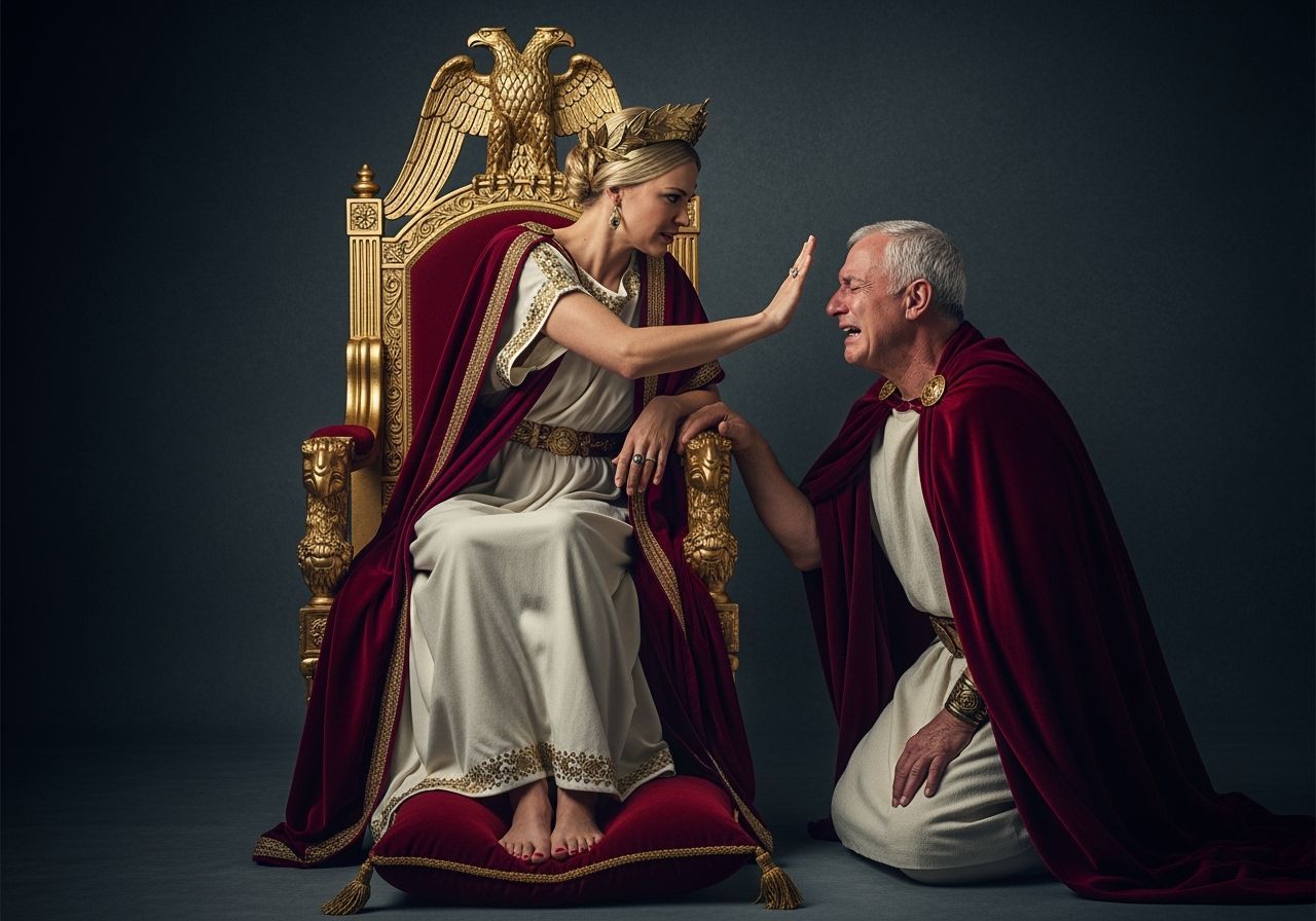 Fierce Roman Empress Slaps Kneeling Senator