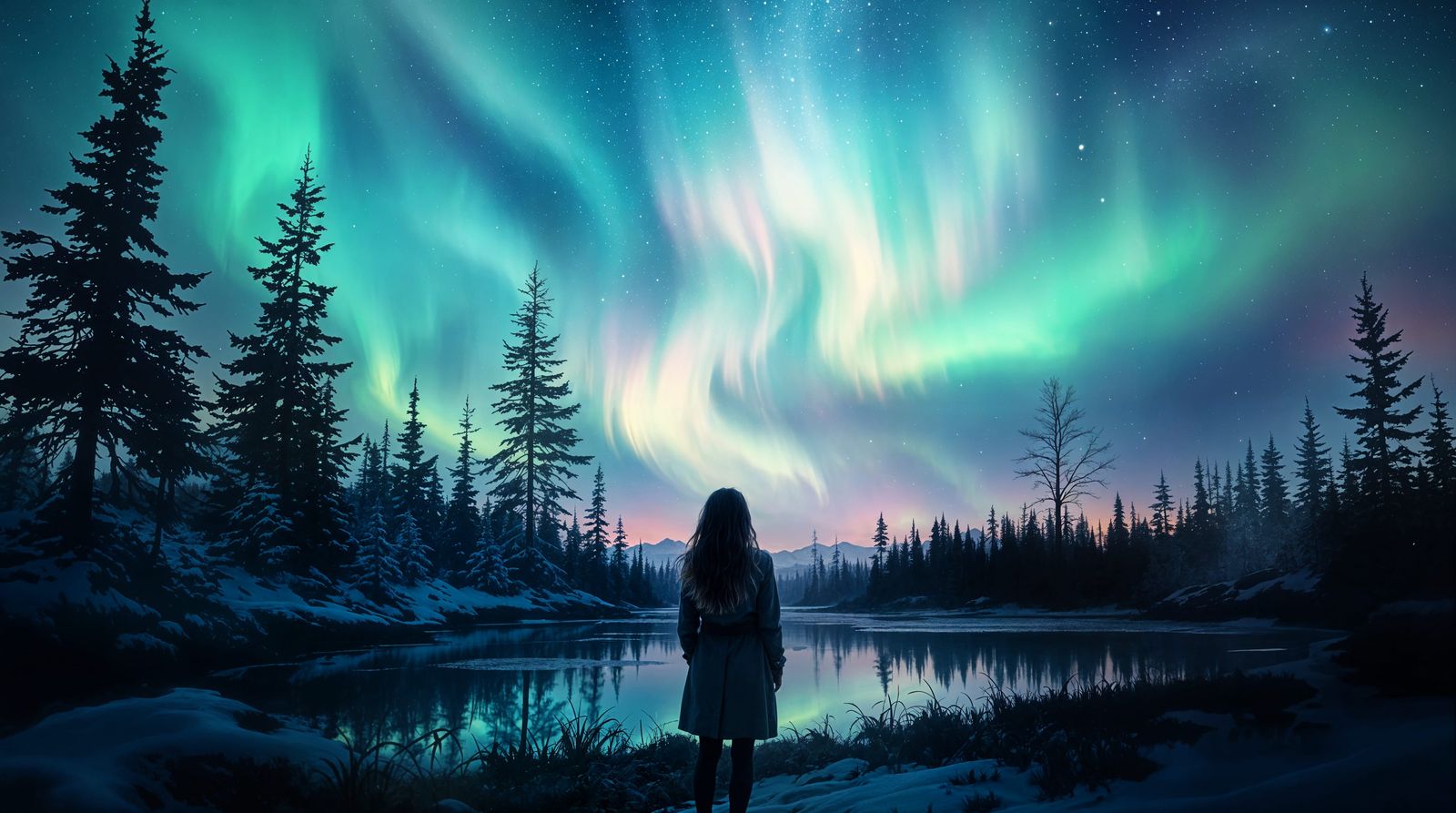 Celestial Goddess Amidst the Aurora's Radiance