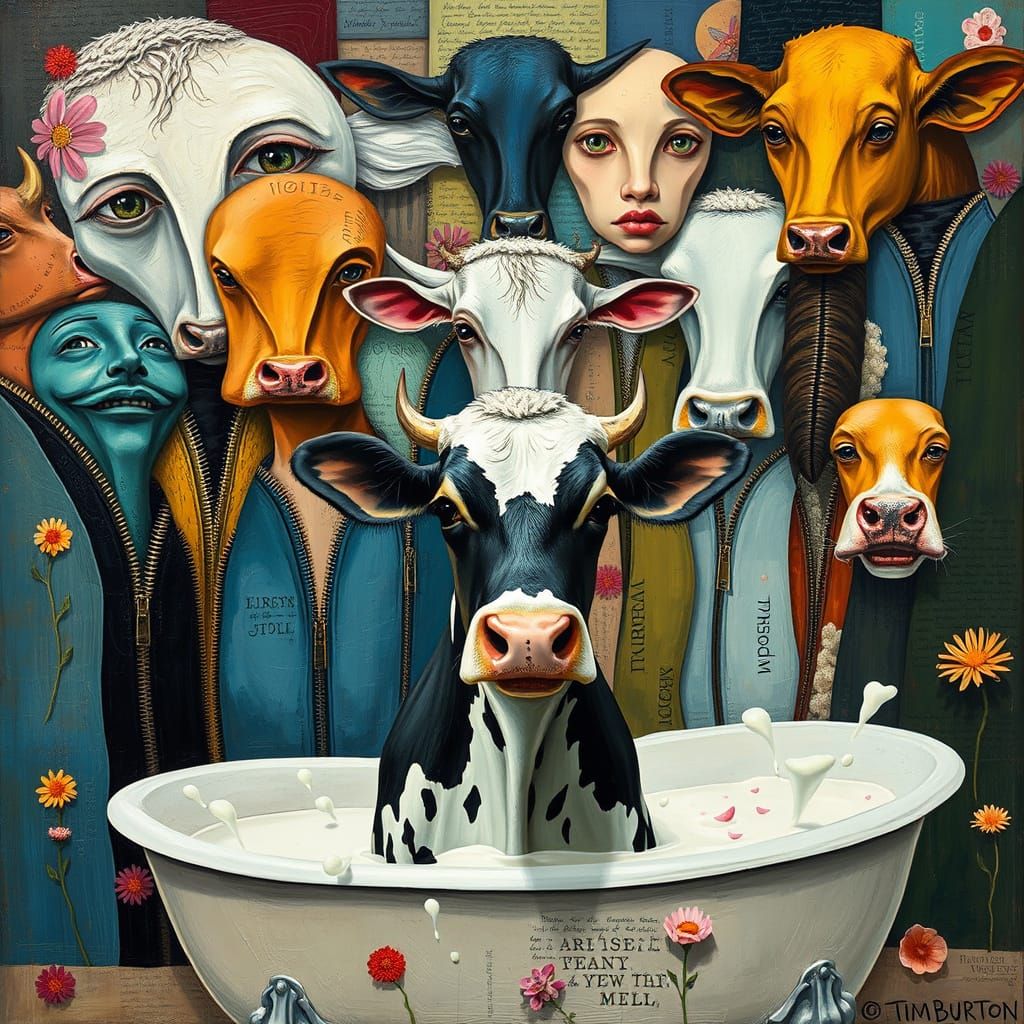 Vibrant Impasto Masterpiece of Overlapping Animal Forms in a...