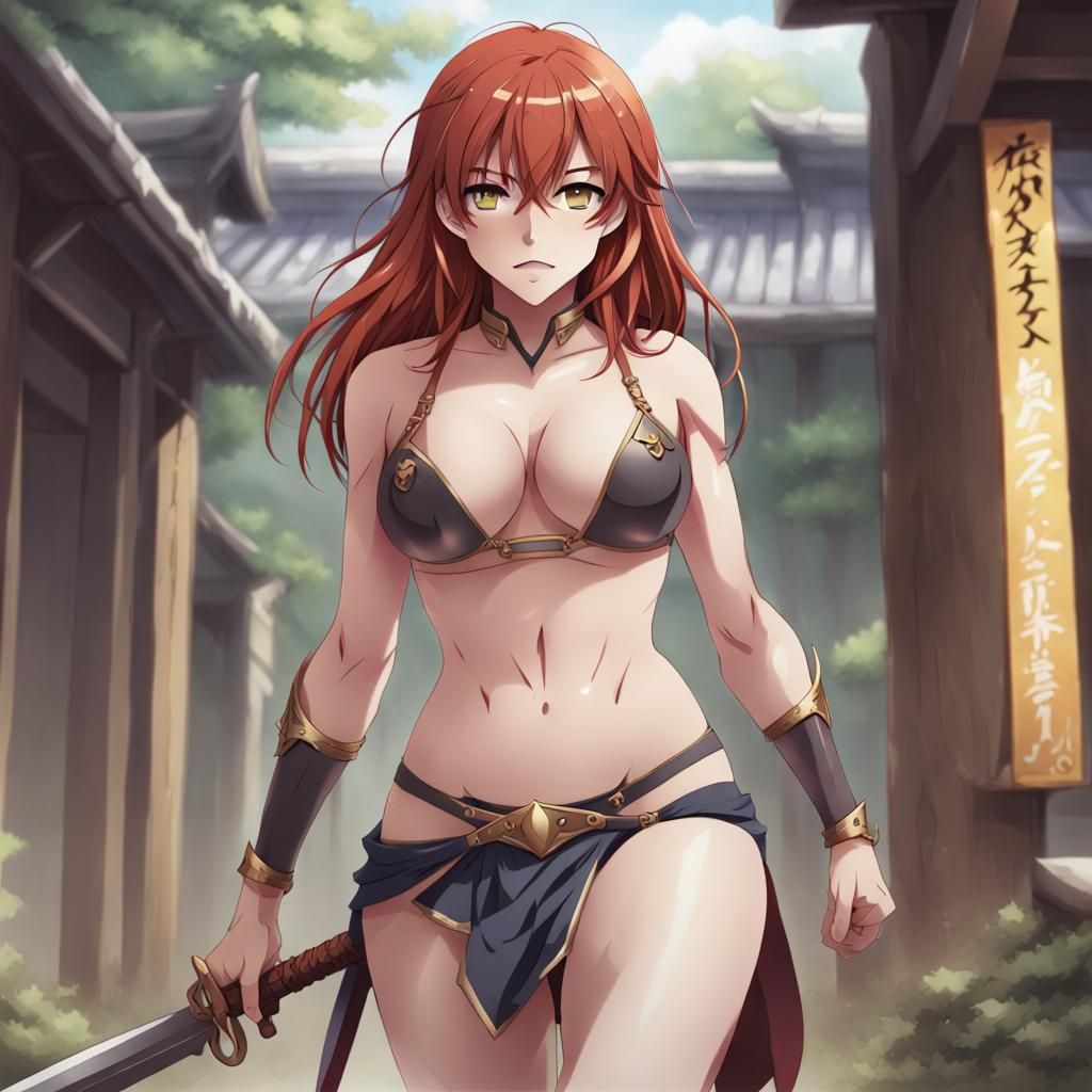 Redhead Warrior in Anime Style