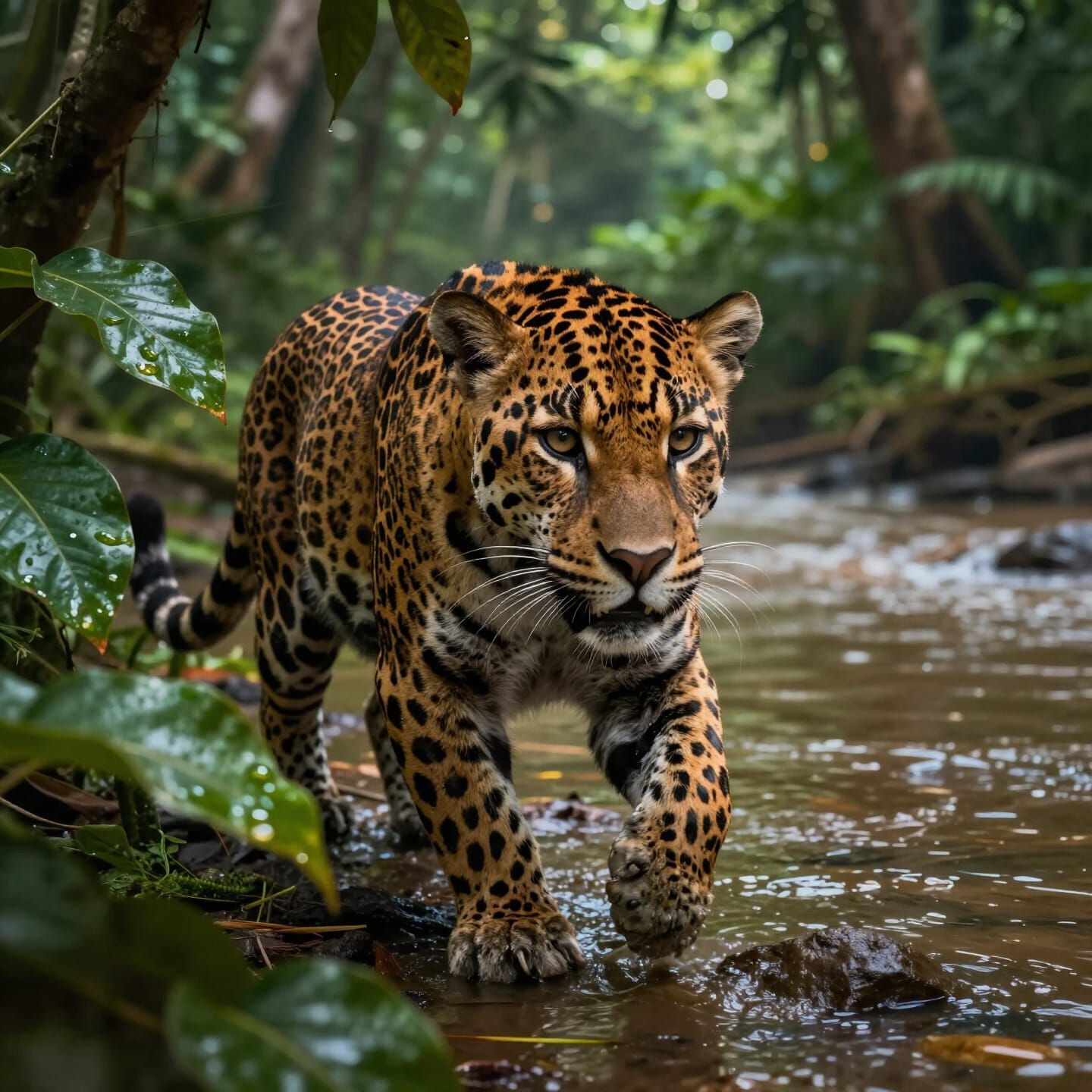 Surreal Jaguar Cub in Dreamlike Amazon Forest