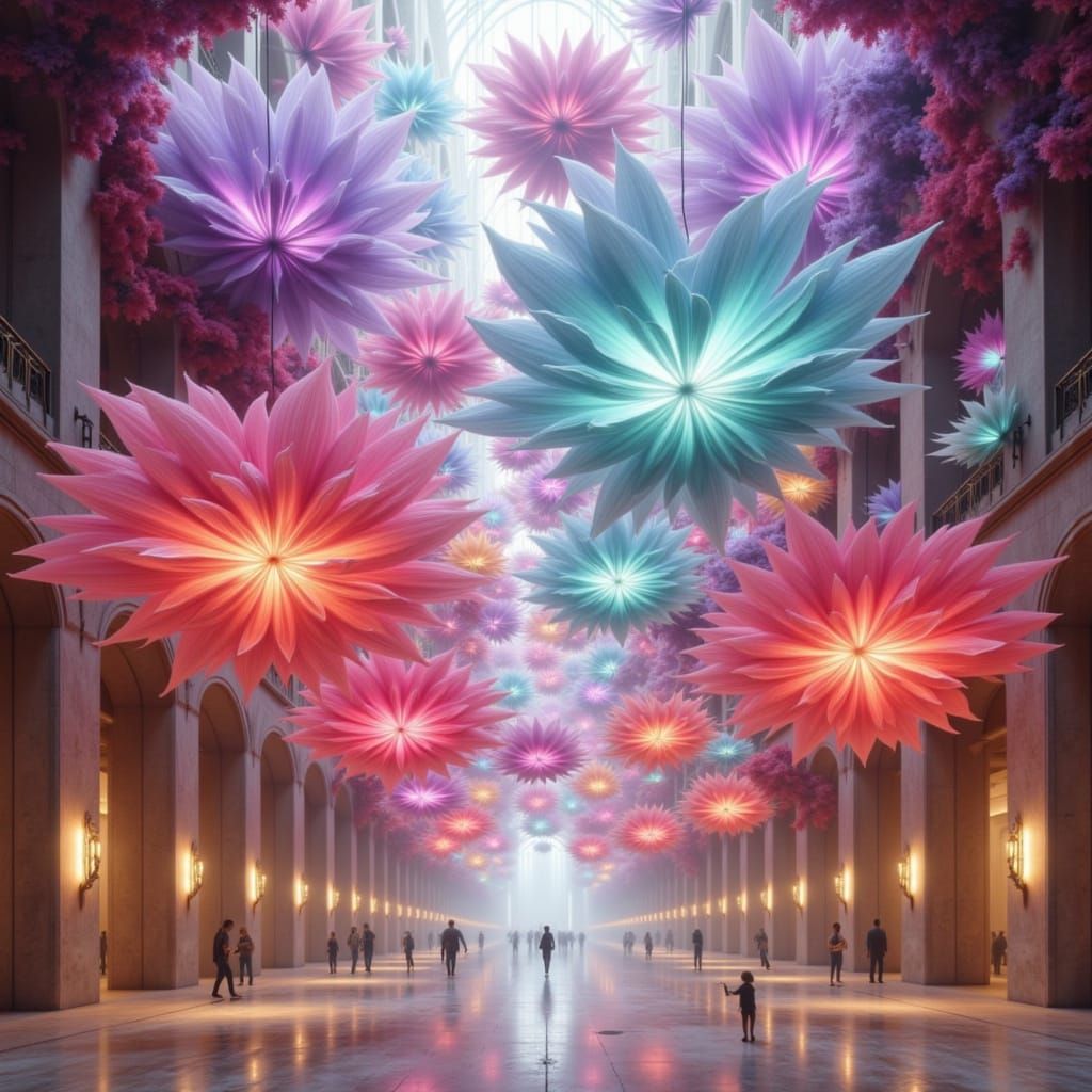 Surreal Floral Chandeliers in Hyperreal Architecture