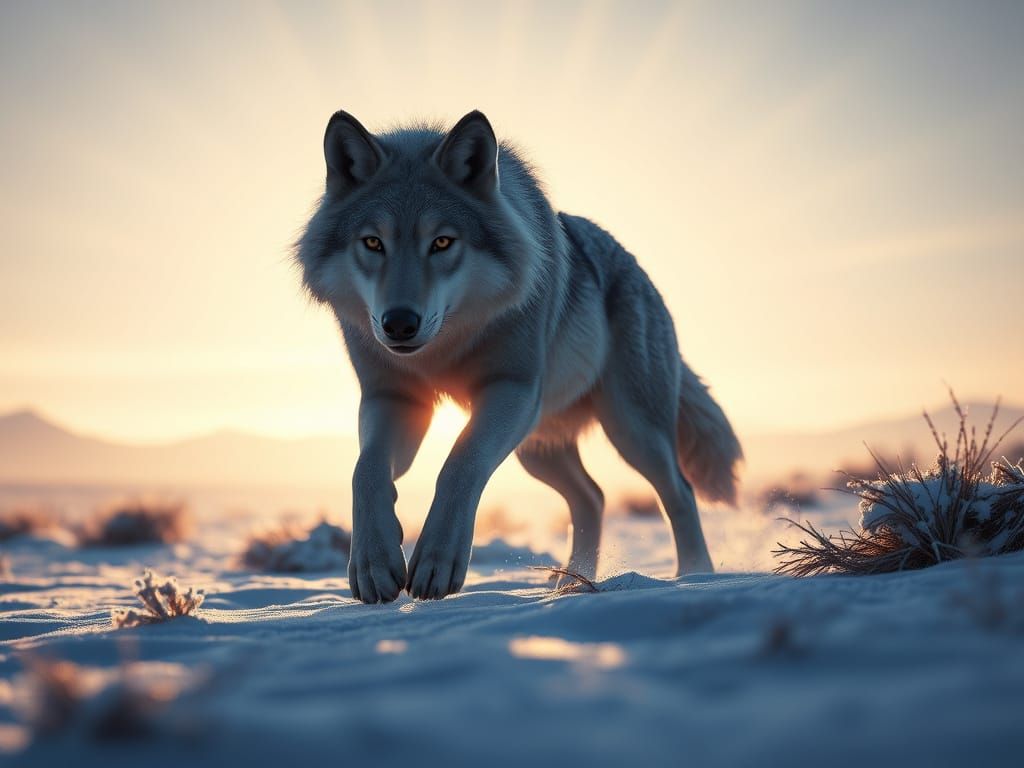 Wolf Hunts on Arctic Tundra: 3D Digital Art