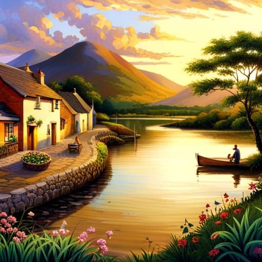 Picturesque Village Scene with Celtic Fox