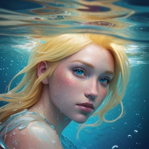Hyperrealistic Blonde Mermaid Underwater Splash Art