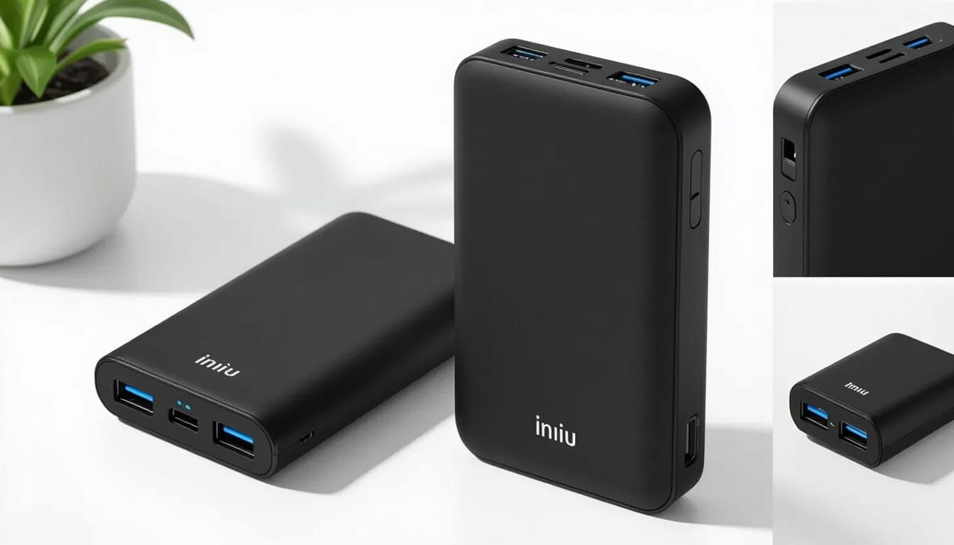 Sleek Black Power Bank: Minimalist Product Photography