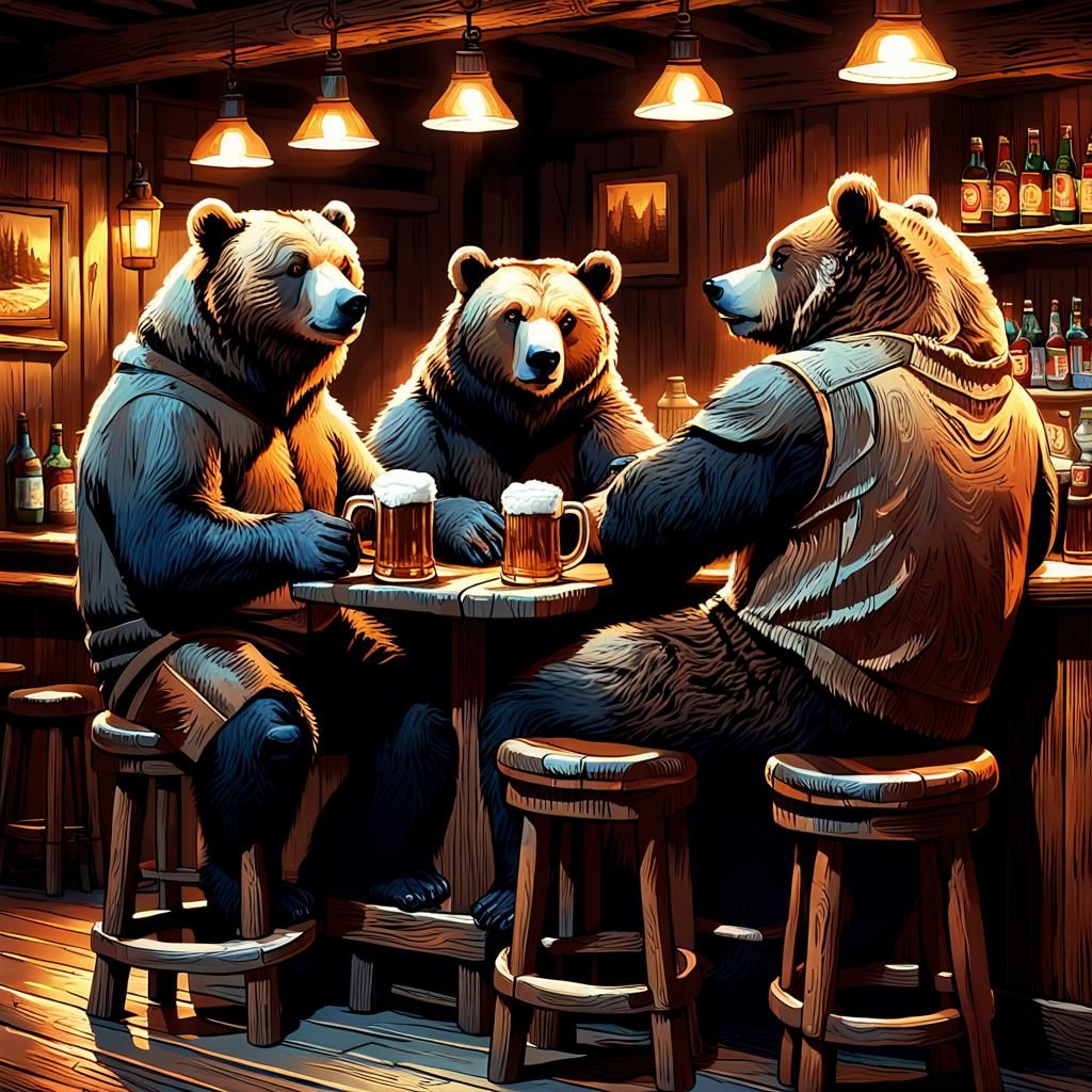 Cozy Bear Pub Scene in Digital Art Style