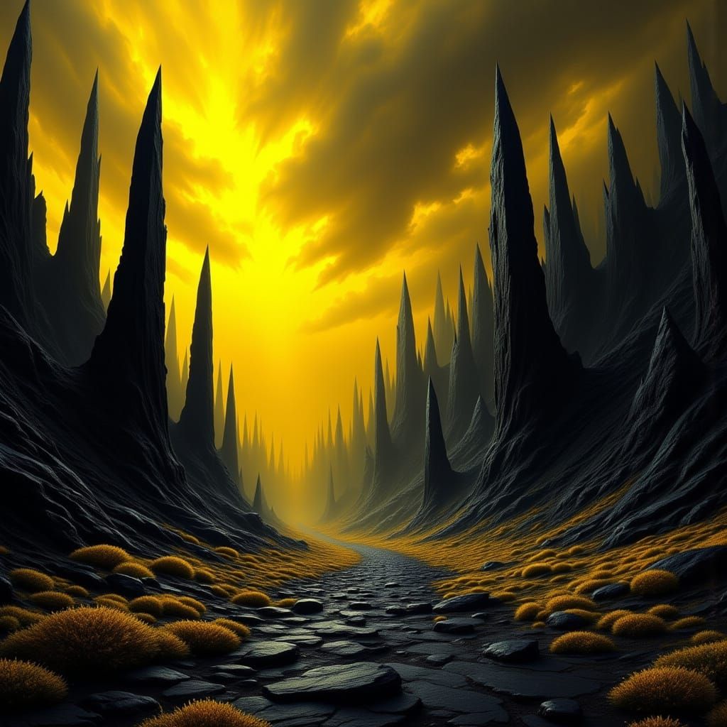 Fantasy Landscape in Black and Yellow Digital Painting
