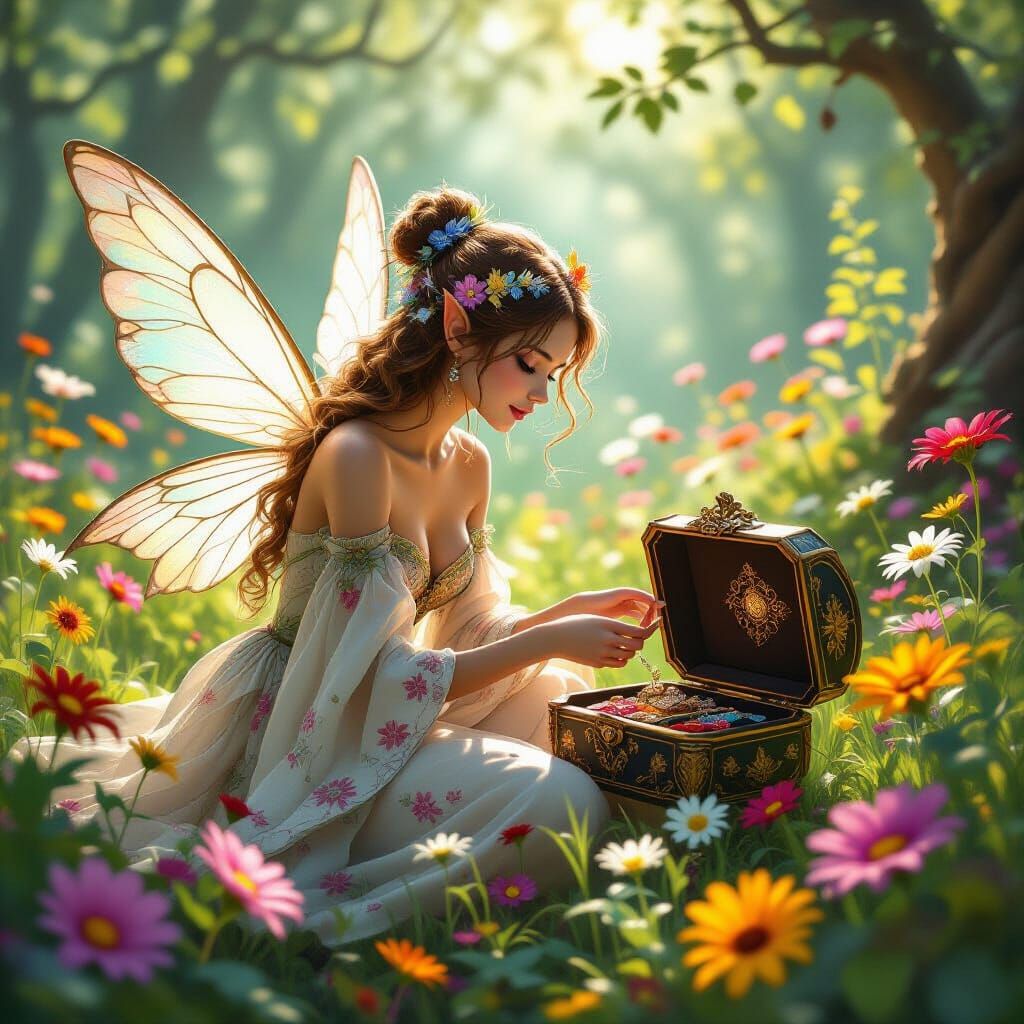 Enchanted Fairy Discovery in Sunlight, Fantasy Art