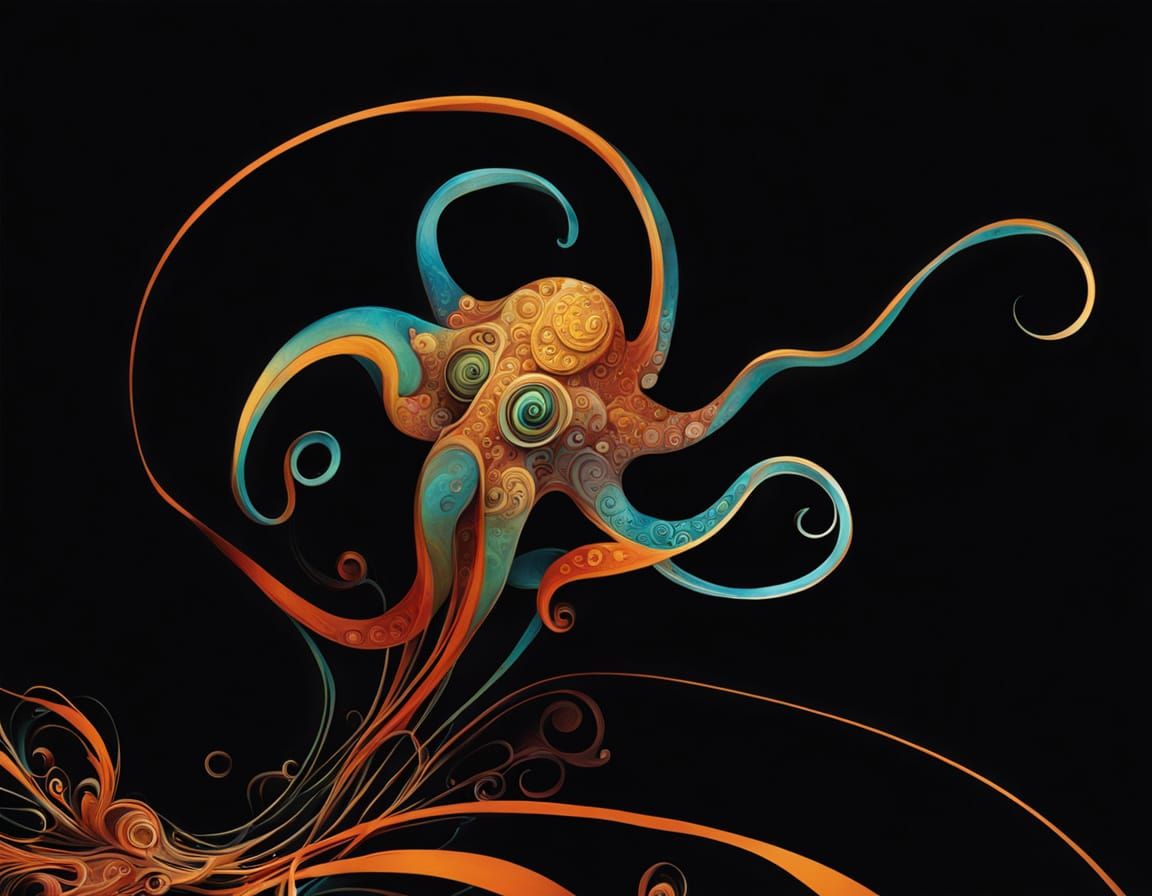 Detailed Octopus Close Up Amidst Abstract Swirls