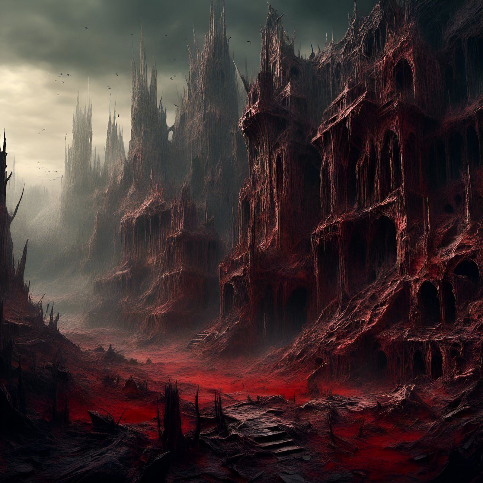 Alien Stone City Ruins in Macabre Style