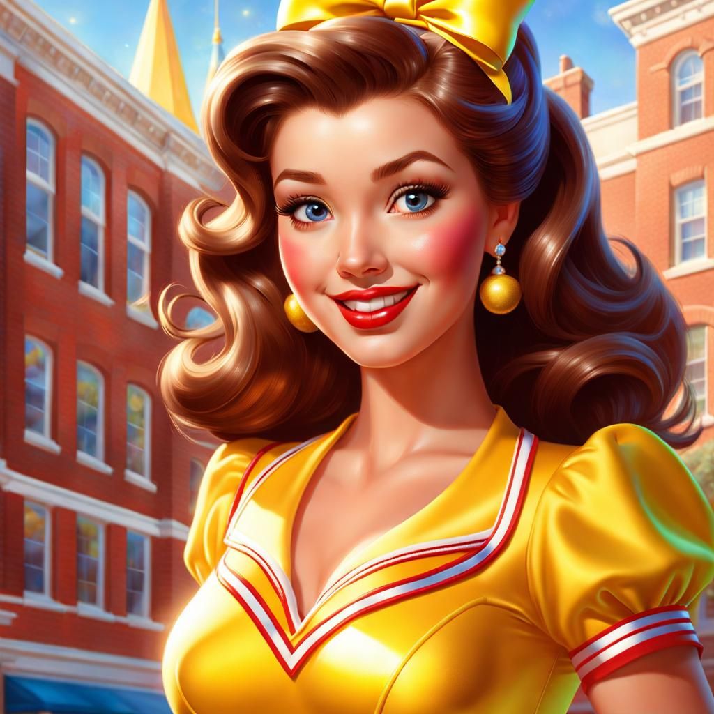 Princess Belle as 90s Cheerleader, Pixar Style