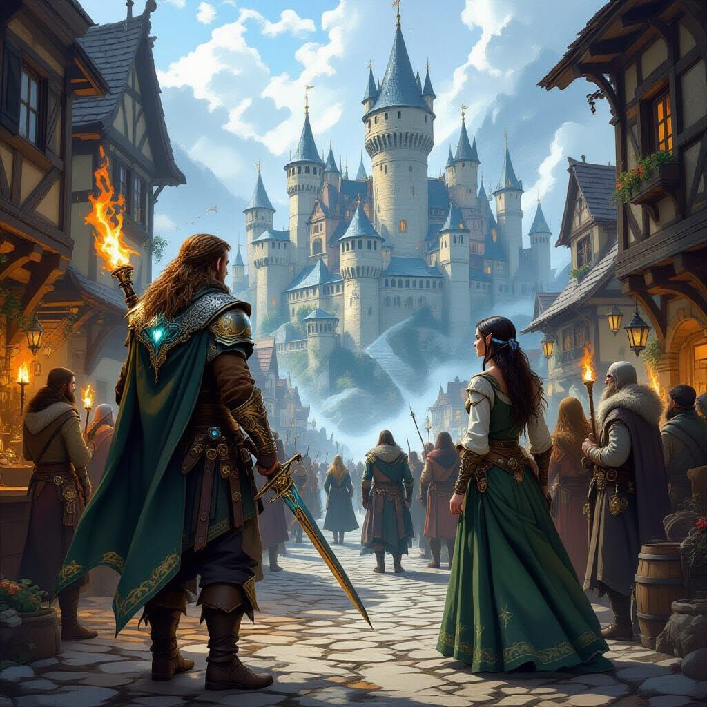 Fantasy Medieval Book Cover with Magic and Warriors