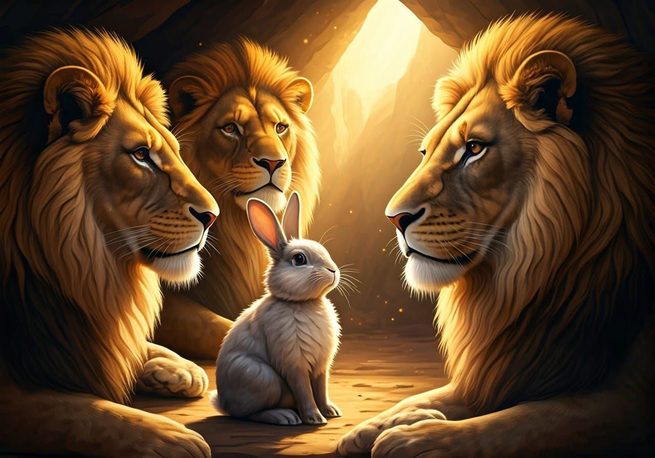 Gentle Rabbit in a Lion's Den