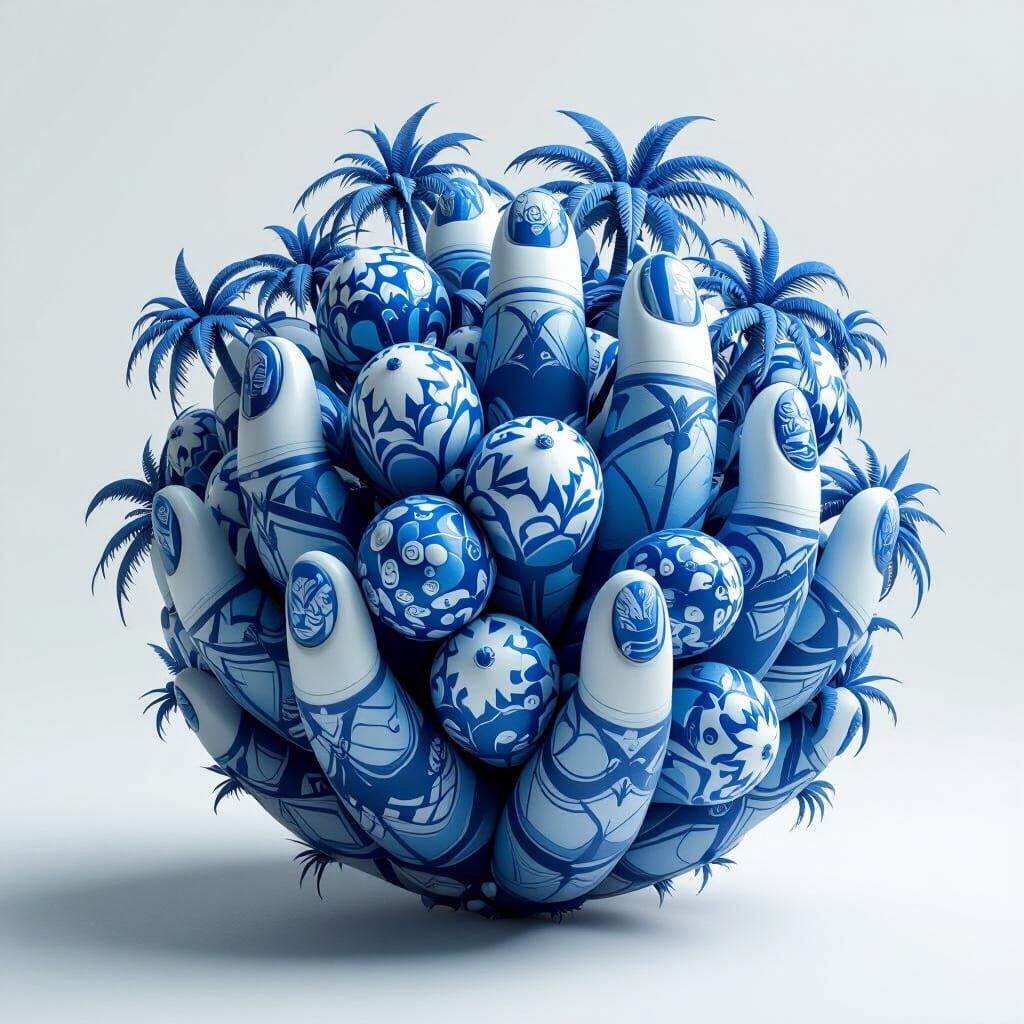 Surreal Blue and White Palm Creature in Fantasy Concept Art