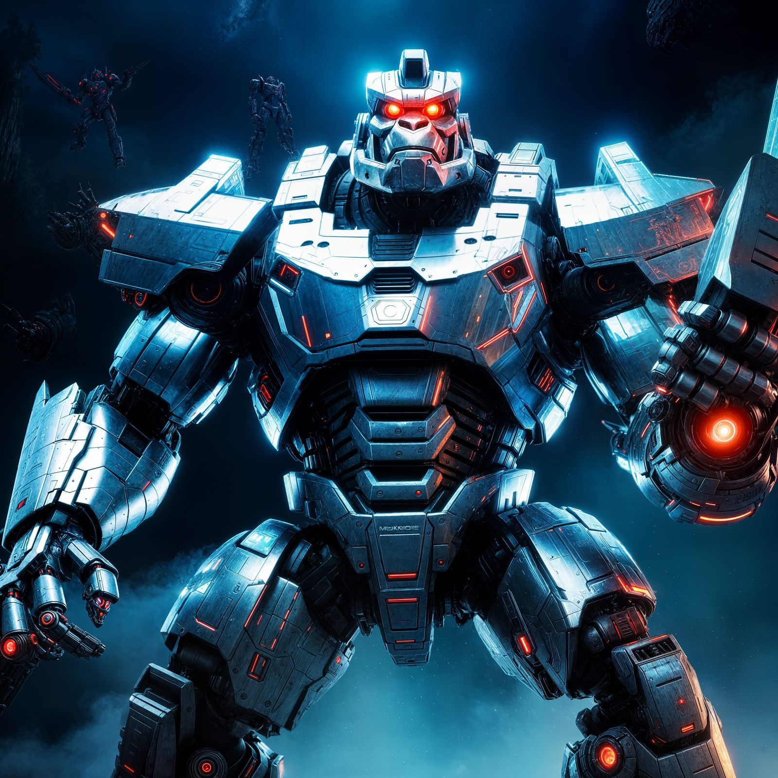 Silver Mecha Kong with Axe in 8K Resolution