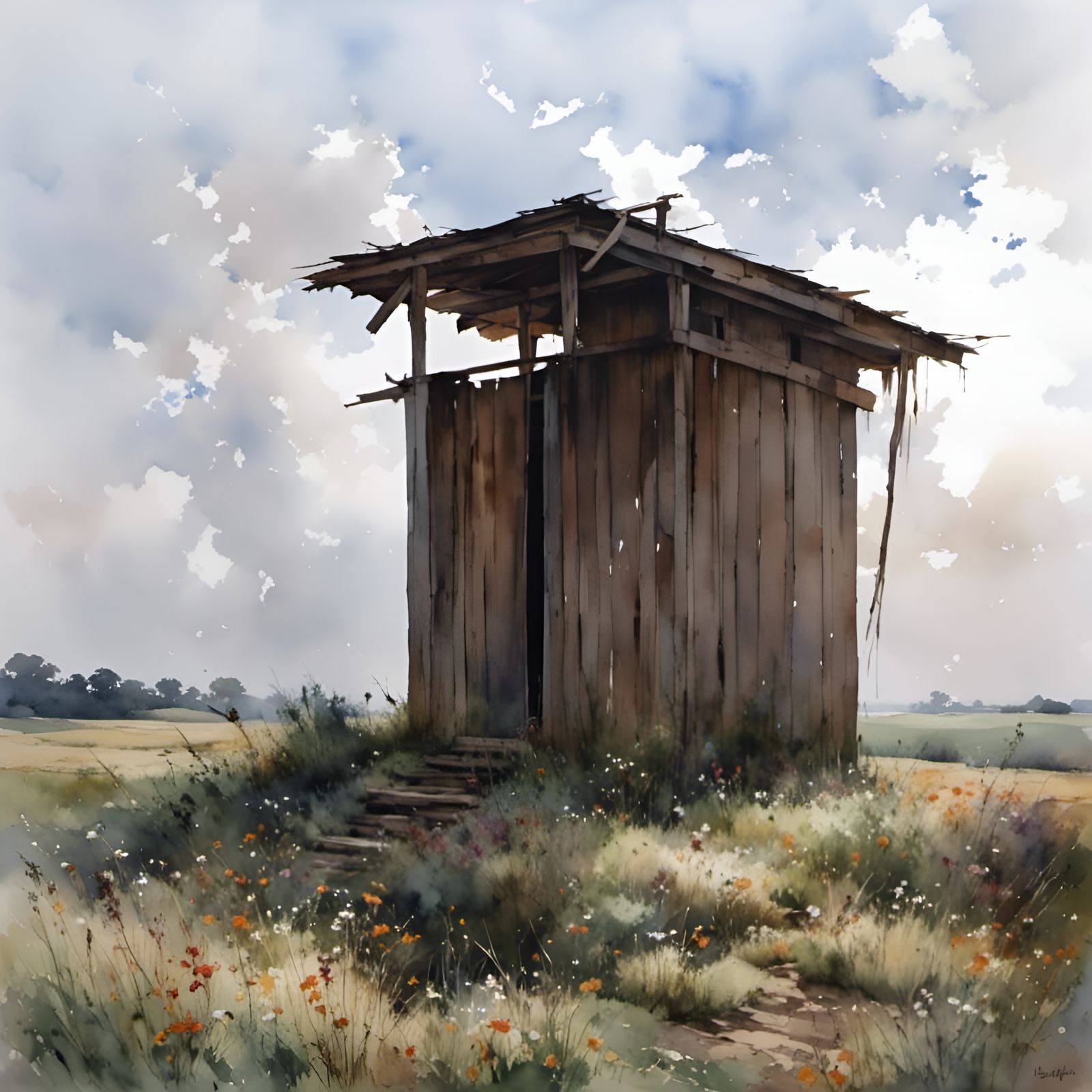 Floral Field in Woodcut Style