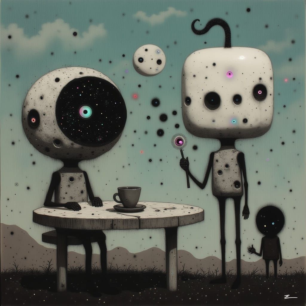 Cute Robots on a Date in Space Cafe