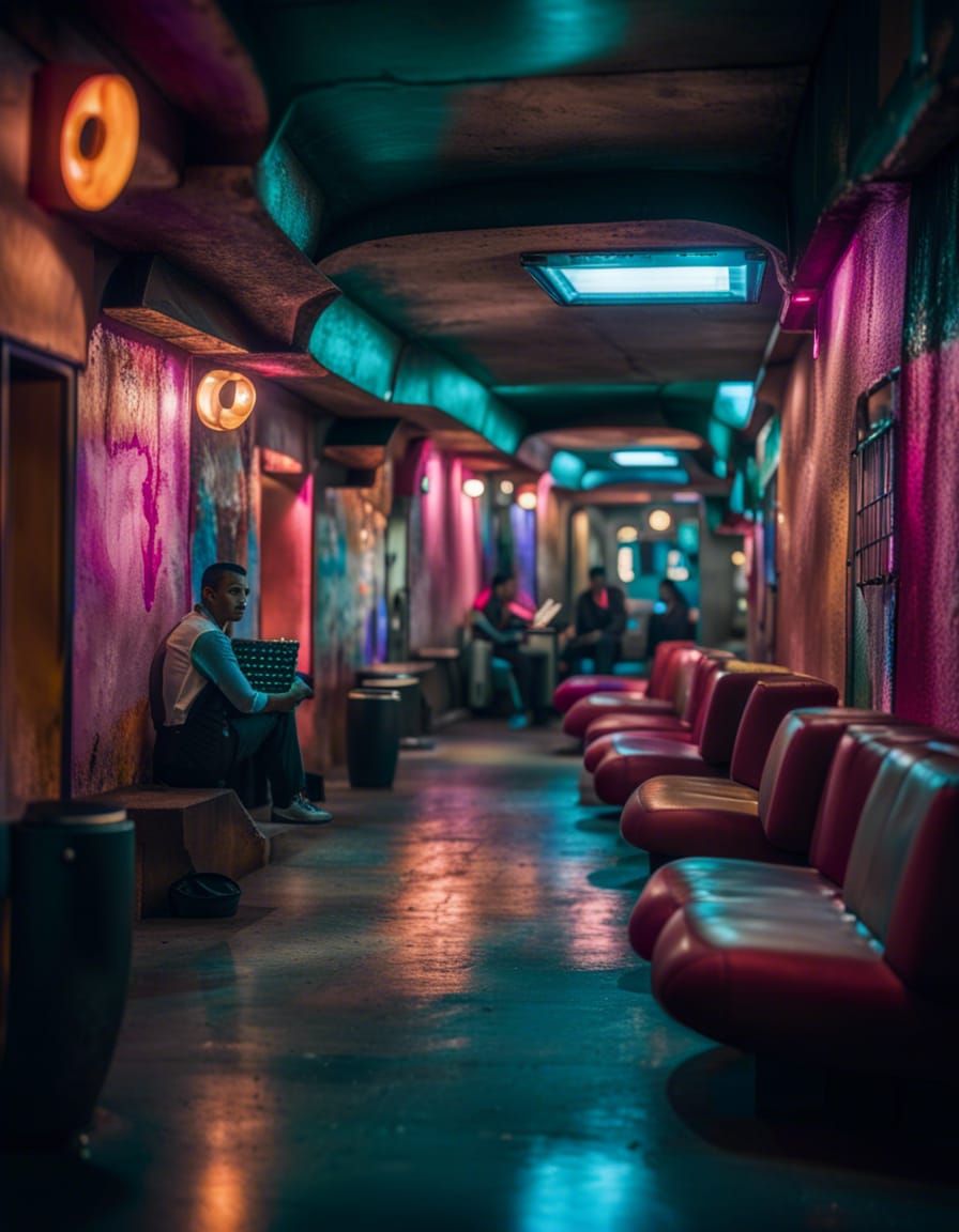 Futuristic Underground Mexico City: Neon Residential Scene