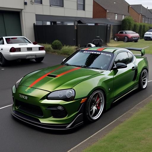 Humorous Town Scene with Sports Car and Food Vendor
