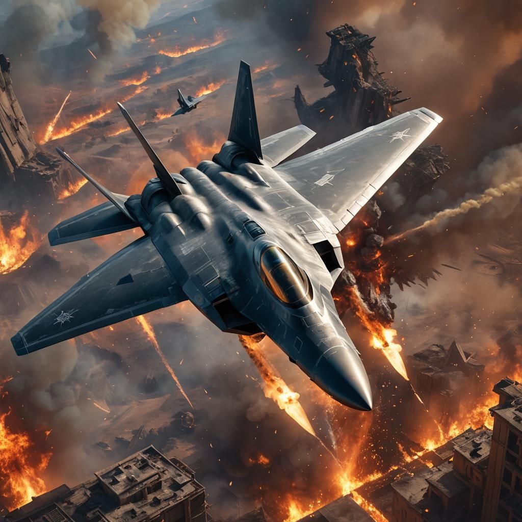 F-22 Fighter Plane with Fire Background